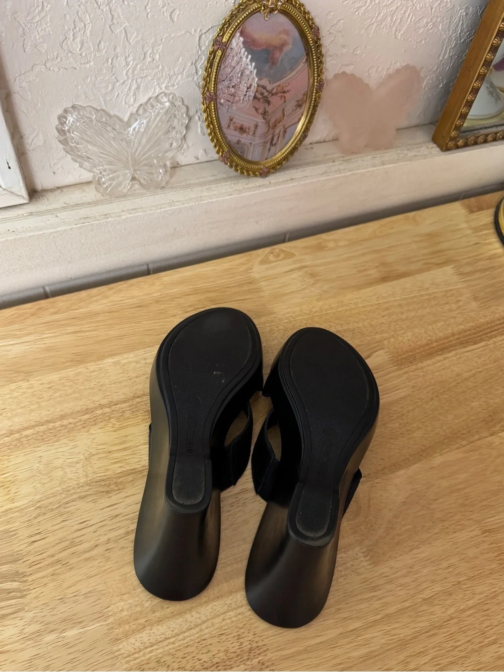 Nine West Black Leather Platform Wedge Slide Sandals Size 7.5 Y2K Minimalist